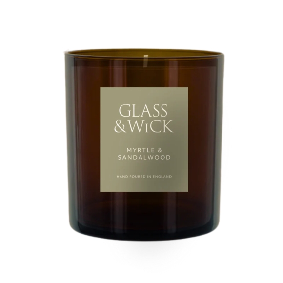 Myrtle and Sandalwood Amber Candle  Glass and Wick