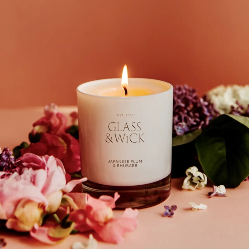 Japanese Plum & Rhubarb Classic Candle  Glass & Wick