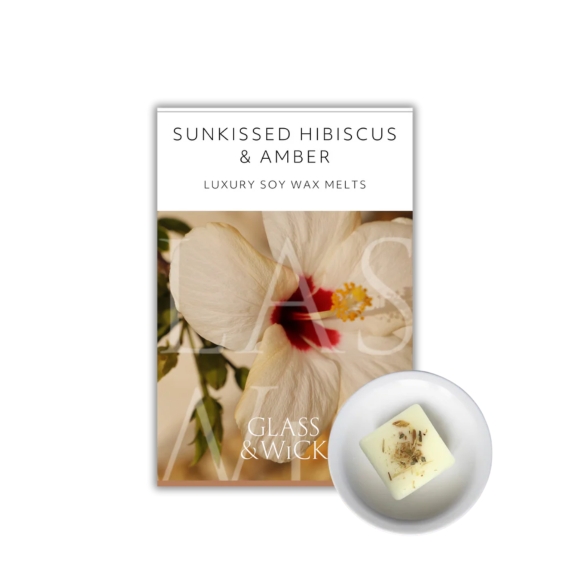 Sunkissed Hibiscus & Amber Soy Wax Melts  Glass & Wick