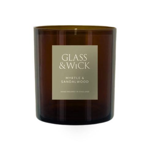 Myrtle and Sandalwood Amber Candle  Glass and Wick