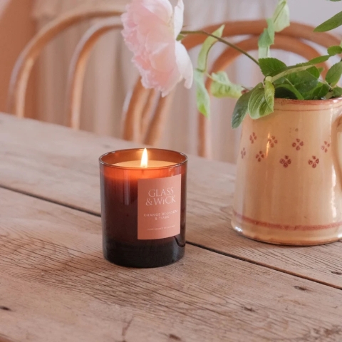 Orange Blossom & Tiare Amber Candle  Glass & Wick