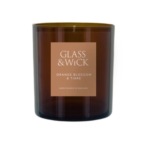 Orange Blossom & Tiare Amber Candle  Glass & Wick